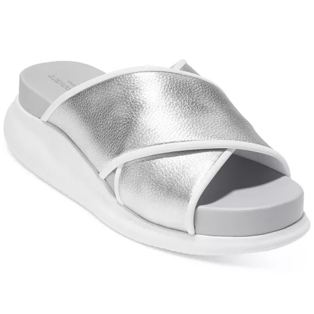 Cole Haan 2.zerøgrand Criss Cross Slide Sandals Sz 8 Silver Leather White